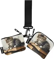 [XYMZR] Kitten Sitting Books Mini Zip Around Wristlet keychain Wallet for Women Personalized Pattern Detachable Dual Pouch Wristlet Portable Wallet Phone Coin Purse, Multi-colored, One Size