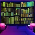 Medieval Bookshelf Wall Art Poster Blacklight Tapestry UV Reactive Wall Hanging