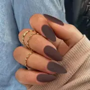 Matte Dark Brown Press on Nails Medium Almond Stiletto, Gel Matte dark brown