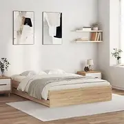 Bed Frame Sonoma Oak Finish 150x200 cm with Drawers, Platform, Wood, Storage, Queen Size, Slats, Base, Bedframe, Frames, Wooden