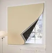 Window Insulation Cover Thermal Curtains for Winter Heavy Duty Thicken Thermal Insulated Drape Kit Soundproof Cold protection Keep Warm Thermal Window Film Punch-Free Magic Tape(Beige,120 cm x 150 cm)