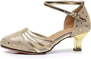 [TangDao] Women’s Latin Dance Shoes Closed Toe Cowhide Leather 5.5CM Performance Salsa Ballroom Dance Heels Outdoor