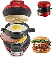 Electric Breakfast Sandwich Maker, Muffin Maker & Grilled Sandwich Toastie Maker - with Egg Cooker Ring, Easy to Clean Non-Stick Cooking Plates, Muffin Maker
