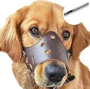 BARKLESS Dog Muzzle Leather, Soft Secure Anti-Barking Leather Muzzle for Medium Sized Dogs to Prevent Biting, Breathable and Adjustable, Allows Drinking and Panting, Used with Collars