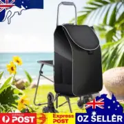 Folding Grocery Shopping Trolley with Waterproof Bag & Chair for Upstairs Cargo