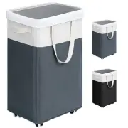 Laundry Basket with Wheels, 75L Collapsible Tall Laundry Hamper, Large Laundr...