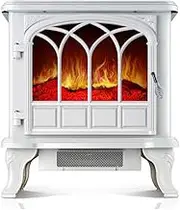 Electric Stove Heater – 1000/2000W Fireplace Log Fire Flame Effect – Adjustable Thermostat, Freestanding & Portable with Overheat Protection - Ideal for Living Room - White,Practical