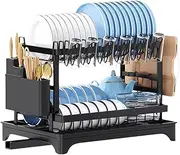 2 Tier Dish Drying Rack for Kitchen Counter, Dish Racks with Drainboard Set, Rustproof Dish Drainer with Cutlery Utensil Rack & Holders,for Kitchen Storage and Organisation (Style 1)
