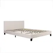 Monica Double Bed Frame Plush Bedroom Furniture Polyurethane Leather Upholstery Spung Type Slats Malleable Foam Modern Design Wooden Platform Durable Strong Support Decor 79 H x 144 W x 196 D CM White