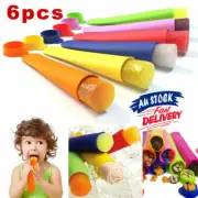 6Pcs Ice Cream Block Molds Safe Icy Silicone Pop Mould Pole Jelly Popsicle Maker