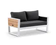 Corfu 2 Seater Outdoor Aluminium and Teak Timber Lounge with Sunbrella® - Outdoor Aluminium Lounges - White