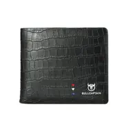BULLCAPTAIN Business Casual Billfold Cowhide Leather Men Wallet with Gift Box Short Crocodile Pattern Holder RFID Money