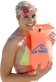 New Wave Swim Buoy Swim Safety Float and Drybag for Open Water Swimmers, Triathletes, Kayakers and Snorkelers, Highly Visible Buoy Float for Safe Swim Training (Orange PVC Medium-15L)