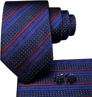 [GerRit] Men's Neckties Men's Tie Set Stripe Silk Tie Pocket Square Cufflinks Tie for Business Wedding
