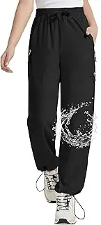 [EXARUS] Girls Hiking Pants Water Resistant Joggers Kids Quick Dry Lightweight Zip Pockets Athletic High Waisted 6-14Y