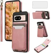 [Asuwish] Phone Case for Google Pixel 8 Pro 5G with Tempered Glass Screen Protector Wallet Cover and Slim Stand Card Holder PU Leather Cell Accessories Pixel8Pro Pixel8 XL Eight 8Pro Women Men Pink