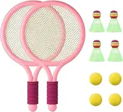 Kids Tennis Racket Set With Ball,16 Inch Plastic Tennis Racket With 4 Tennis Balls And 4 Shuttlecocks For Kid, Beach Kindergarten Baby Parent Child Interactive Toys, Toddler Outdoor/indoor Sport(pink)
