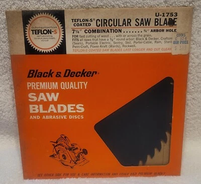 Vintage Black & Decker 7 1/4" Circular Saw Blade U-1753 New Old Stock