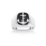 Silver Black Agate Anchor Gents Ring