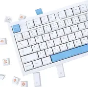 JOLINTAL 125 Keys PBT White Pastel Japanese Cherry Profile Keycaps - Thick Dye-Sub Blue and White for Mechanical Keyboard (61/68/84/96/98/104/108)