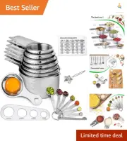 Stainless Steel Measuring Cups & Spoons, 19pc Set,Nesting&Stackable, Durable Kit