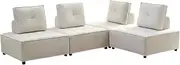 Foret 4pc Armless Seat Modular Extension Lounge Couch Velvet Fabrics Sofa Beige
