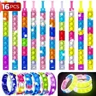 16Pcs Push Pop Bracelet Fidget Toy Stress Relief Sensory Pack, Glow in the Dark