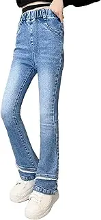 [Colorful Childhood] Girls Casual Denim Pants High Waist Flare Leg Bootcut Bell Bottom Jeans with Pocket Age 5-14Y