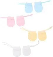 [Ipetboom] 4Pairs Scratch Mittens Soft Cotton Protective Gloves for Random Colors Skin Friendly Design with Tieback Wrist for Preventing Scratches Delicate Skin