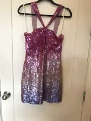 NWT Aidan Mattox Pink Ombre Sequin Halter Mini cocktail Dress US8 $480