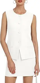 [Casly Lamiit] Womens Two Piece Blazer Outfits Skirt Set Button Down Vest Short Skort Crew Neck Summer Business Casual Suit