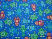 Flannelette Blue Robot Rumble Fitted Cot Sheet Handmade