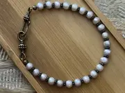 New Gorgeous Lavender Freshwater Pearl & Bronze Bracelet With Rustic Hook Clasp