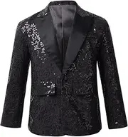 [TiaoBug] Kids Boys Shiny Sequins Tuxedo Suit Jacket Coat for Halloween Party Festival Dance Stage Performance