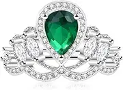 [Uloveido] Elegant Pear-Shaped CZ Princess Crown Tiara Rings Engagement for Women, Silver Color Teardrop Cocktail Statement Ring Adjustable