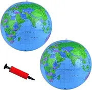 2 Pack Inflatable Globe PVC World Globe, Inflatable Earth Beach Ball for Pool Beach Playing Summer Pool Party, Earth Beach Balls for Beach School Office Education Teaching