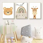Children's Room Posters, Set of 3, Rainbow Cartoon Animals Pictures, Children's Room, Wall Pictures, Decorative Pictures, Girls and Boys, Without Frame (21 x 30 cm)