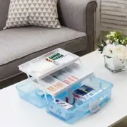 Transparent Blue Plastic Multipurpose Portable Storage Box, Sewing Box, Tool Box