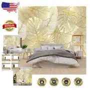 Luxurious 3D Gold Textured Leaf Wallpaper for Elegant Bedroom Decor