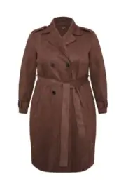 Plus Size 20 Brown Lapel Collar Belted Suedette Jacket By Autograph