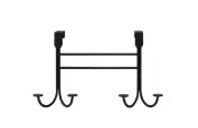 Falan Over Door Hooks, 4 Hooks, Aluminum, Black Coated, 12" W x 7" H, Black