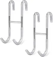 NQEUEPN 2pcs Shower Door Hooks, Frameless Glass Shower Door Towel Hooks 304 Stainless Steel No-Drill Over Door Shower Towel Hanger Rack for Bathroom Loofah Bathing Suits (Silver)