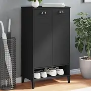 Shoe Cabinet VIKEN Black Engineered Wood, Slim Entryway Shoe Storage Cabinet with Doors, 60 x 35 x 107 cm, Space-Saving Shoe Organizer Cabinet for 10 Pairs, Durable and Practical Design