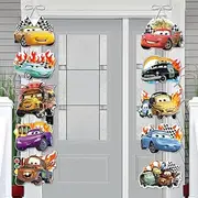 Lightning McQueen Porch Sign Cutouts Room Wall/Door Decoration, Race Car Birthday Party Garden Outdoor/ Indoor Decorations Hanging Cards