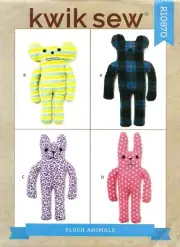 Kwik Sew R10870 One-Piece Plush Poseable Bear, Monkey, Cat & Bunny UNCUT K4384