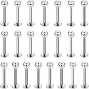 [WMHSO] Stainless Steel Lip Rings, 16G, 22-Piece Set, Multiple Lengths 6-12mm, Silver