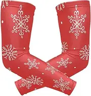 [voucong] Merry Christmas Red Snowflake Protection Arm Sleeves (1 Pair), UV Sun Protection Sleeves with Thumb Holes for Youth Driver Volleyball, Basketball, Cycling, M, Merry Christmas Red Snowflake