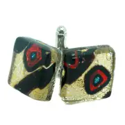 Murano Glass Cufflinks Gold Red Black Millefiori Venice Square Wedding
