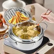 Deep Fryer Pot with Strainer Basket and Thermometer Stainless Steel Deep Frying Pot with Handle 3 Sizes Oil Mini Fryer Dishwasher Safe Deep Frying Oil Container for Frying Fish Shrimp Chicken US