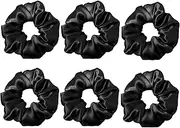 Wazdorf 6 Packs Satin Hair Scrunchies for Women and Girls, Bulk Soft Scrunchy Hair Bands for Hair Accessories, Elastic Hair Bobbles Ponytail Holder for Girl’s Birthday Gift (Black - Pack of 6)
